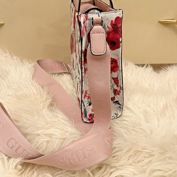 Guess Lyle Mini Floral Print Boho Crossbody Hand Shoulder Bag White Pink NWT - Picture 3 of 8